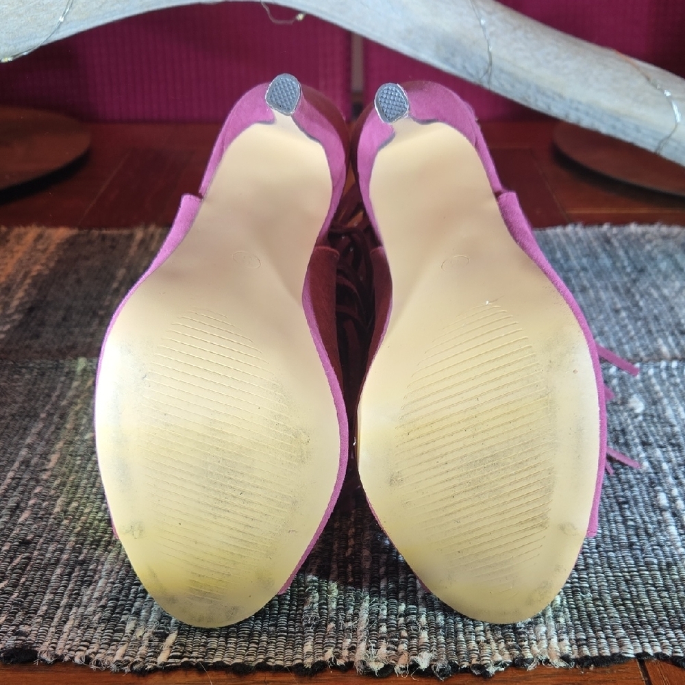Fringed Peep-Toe Women's Shoes - Pink - Picture 4 of 11